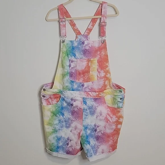 Jean Shorts Rainbow Tie Dye Overalls Rainbow Oversized Short
